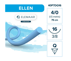 Elemaar ELLEN 4/0 - шовный материал, 75 см, 3/8, 16 мм , обратно-режущая, 12 шт. 40P7DQ16