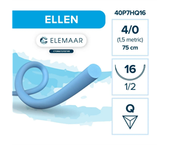 Elemaar ELLEN 4/0 - шовный материал, 75 см, 1/2, 16 мм , обратно-режущая, 12 шт. 40P7HQ16