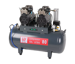 WuerWei W-604 - безмасляный компрессор для двух стоматологических установок с ресивером 80 л (170 л/мин), с осушителем 40210678