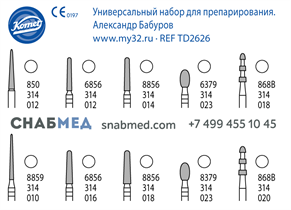 Универсальный набор для препарирования по методике доктора Александра Бабурова, в наборе 10 алмазных стоматологических боров в пластиковой подставке TD2626.314