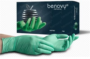 Перчатки нитриловые L (8-9), 100шт, зелёные, Benovy УТ-00009451