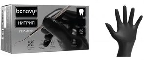 Перчатки нитриловые XL (9-10), 100шт, черные, Benovy УТ-00009136